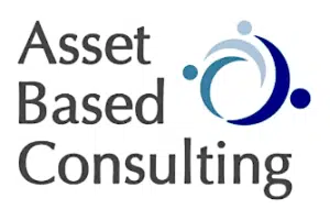 Asset based consulting with Blue and light blue spiral logo