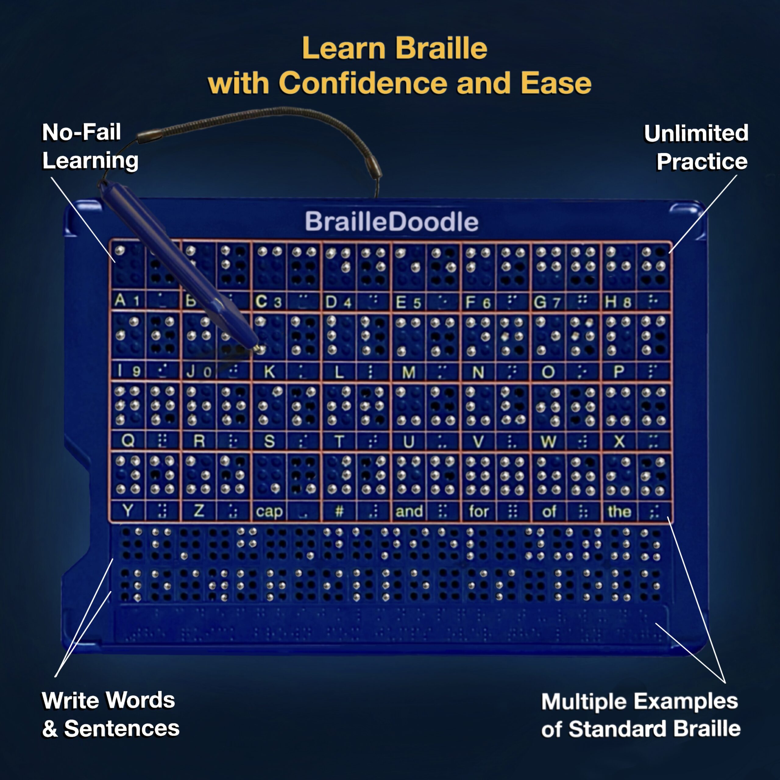 Learn Braille with Confidence and Ease. BrailleDoodle features no-fail learning, unlimited practice, multiple examples of standard braille, and space to write words and sentences.